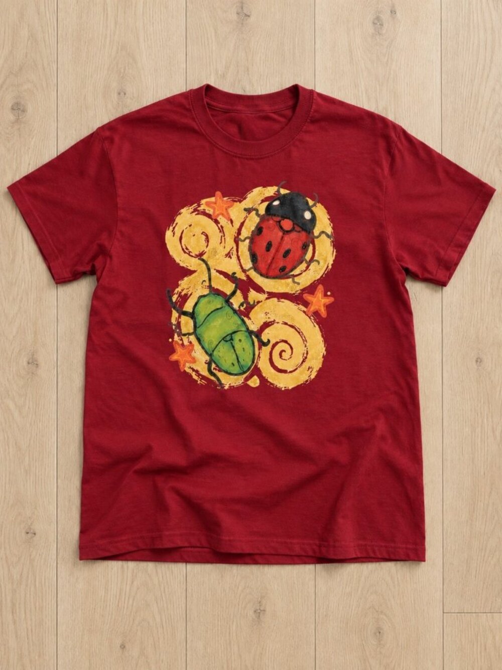 Ladybug Beetle Swirl Graphic Red Gildan T-Shirt
